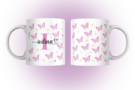 Taza con mariposas nombre y inicial